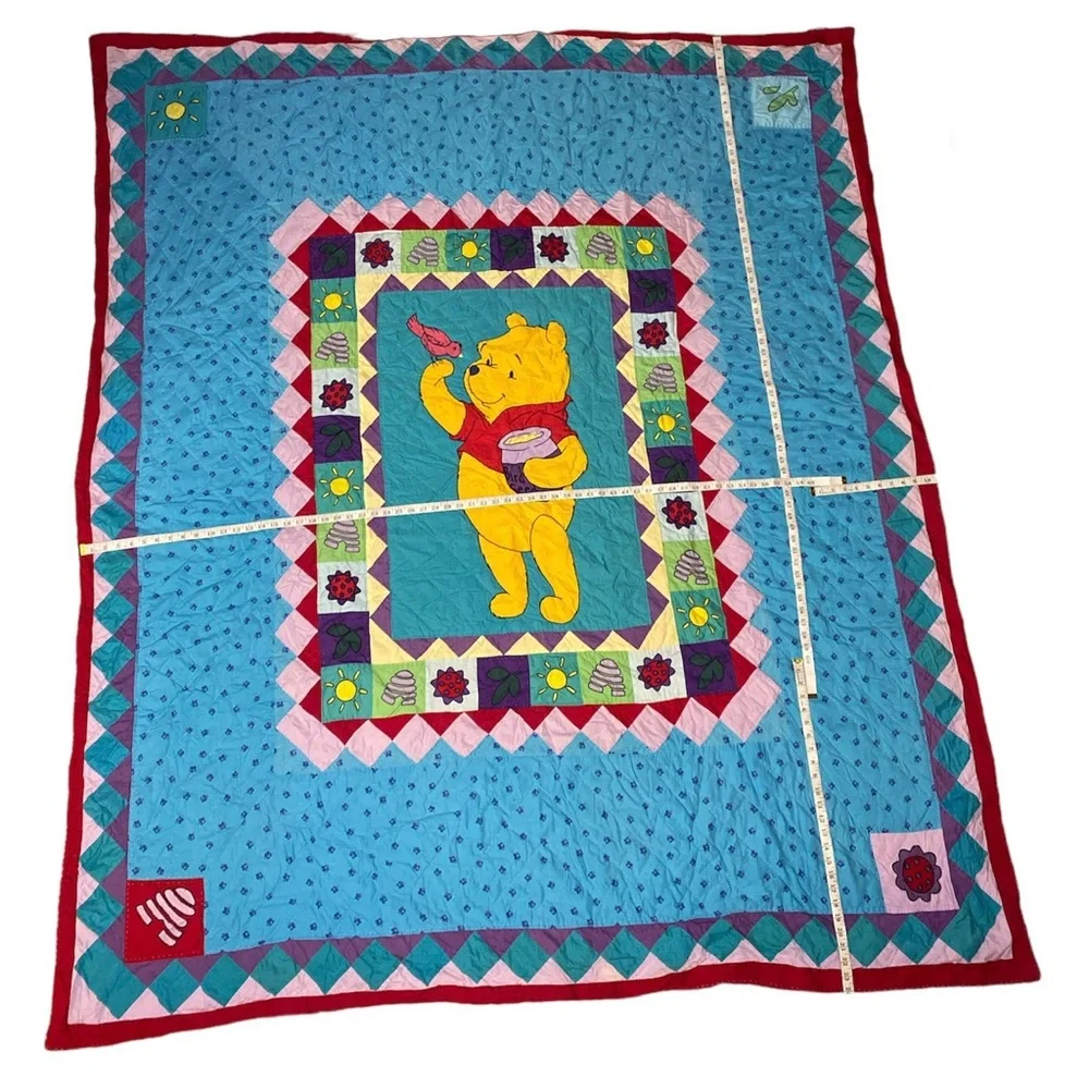Vintage Disney Winnie The Pooh Blanket Patchwork Quilt Embroidered 90’s